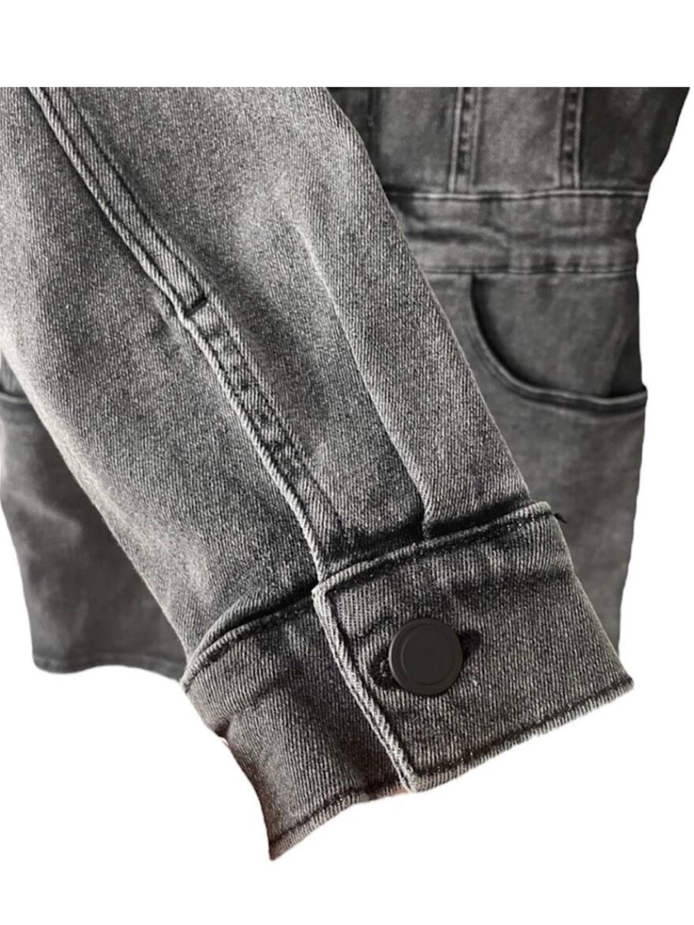 Good American Grey-Black Denim Long Sleeve Romper - Picture 6 of 10